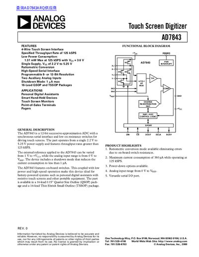ANALOG DEVICES AD7843 handbook - cover page