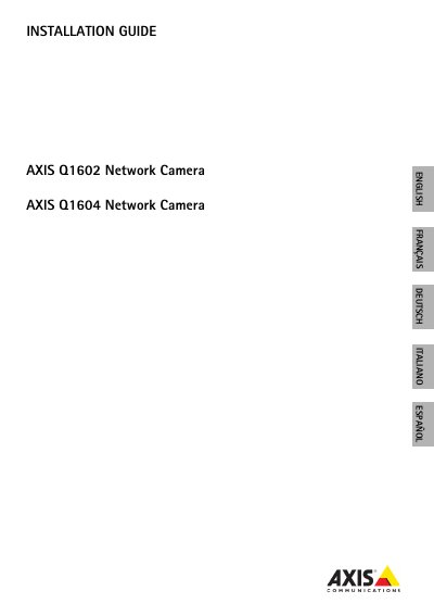 Axis Q1602 Q1604 Network Camera Installation Guide - cover page