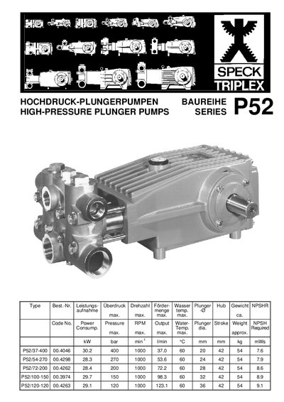 Speck Pumpen P52/37-400 P52/120-120 P52/12-1000 Equal technology data - cover page