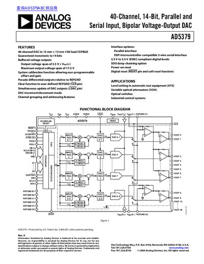 Analog Devices AD5379 40-Channel 14-Bit DAC Datasheet - cover page