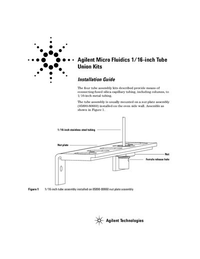 Agilent 1/16-inch Tube Union Kits Installation Guide - cover page