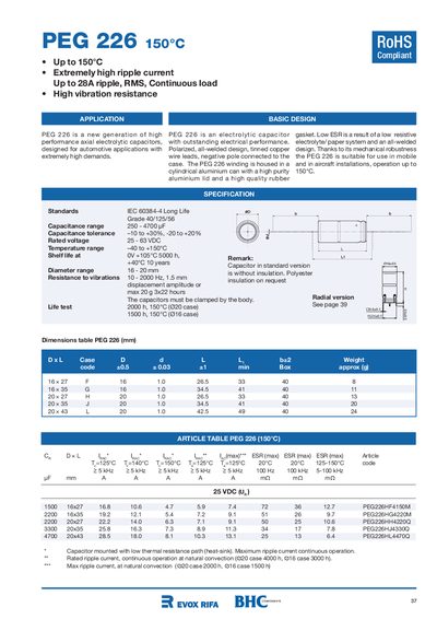 EVOX RIFA PEG 226 150&deg;c - cover page