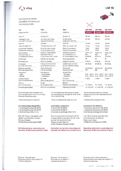 AFAG LM 16 Pneumatic Cylinder Technical Data - cover page