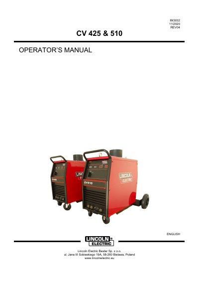 Lincoln Electric CV 425 & 510 Operator's Manual