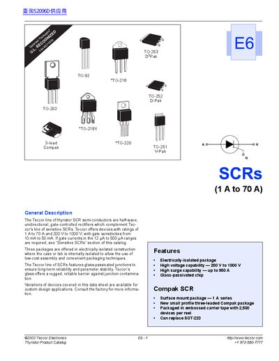 Teccor SCRs Datasheet Catalog - cover page