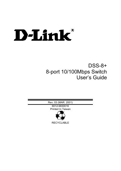 D-Link DSS-8+ 8-Port 10/100Mbps Switch User Guide - cover page