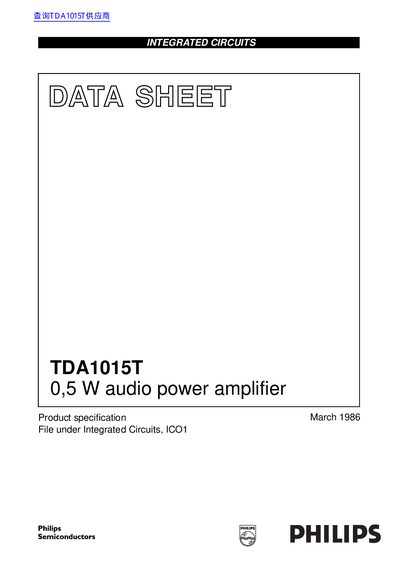 Philips TDA1015T 0.5 W Audio Power Amplifier Datasheet