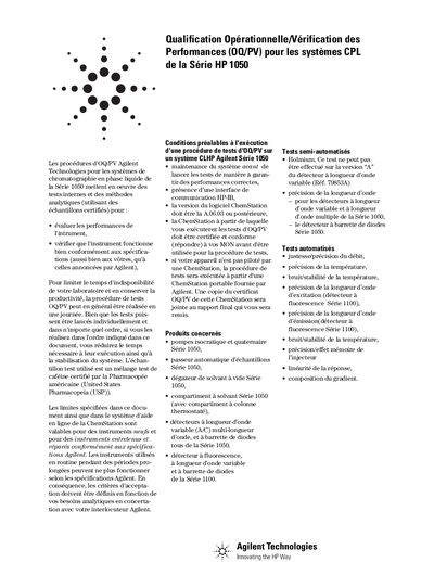 Agilent HP 1050 Series HPLC System Operational Qualification/Performance Verification Procedure - cover page