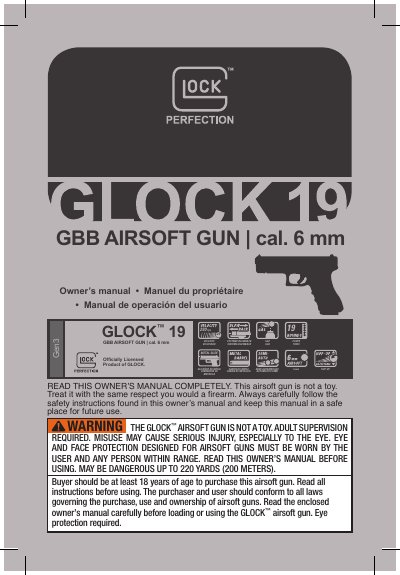 Glock 19 Airsoft Gun Owner's Manual - cover page