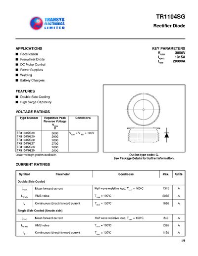 Transys TR1104SG Rectifier Diode Datasheet - cover page