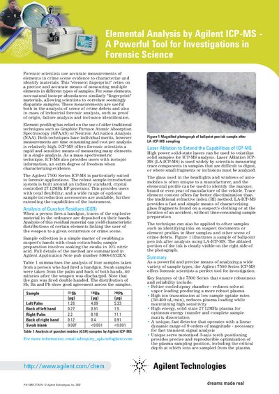 Agilent 7500 Series ICP-MS Forensic Analysis Application Note - cover page