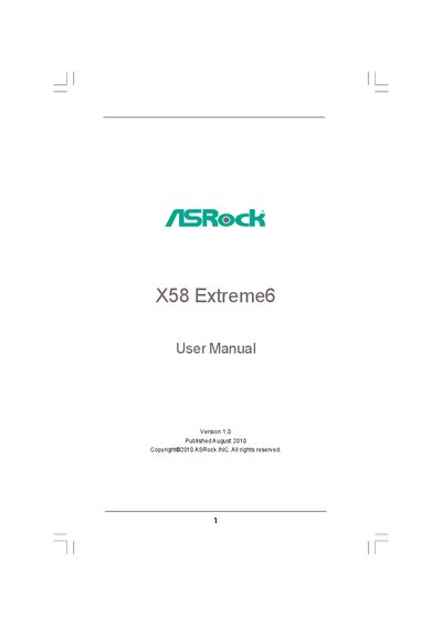 ASRock X58 Extreme6 Motherboard User Manual - cover page