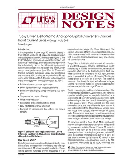 Linear Technology dn368f Easy Drive Delta-Sigma ADC Design Notes - cover page
