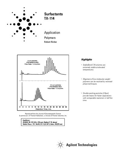Agilent TX-114 Surfactant Application Leaflet - cover page