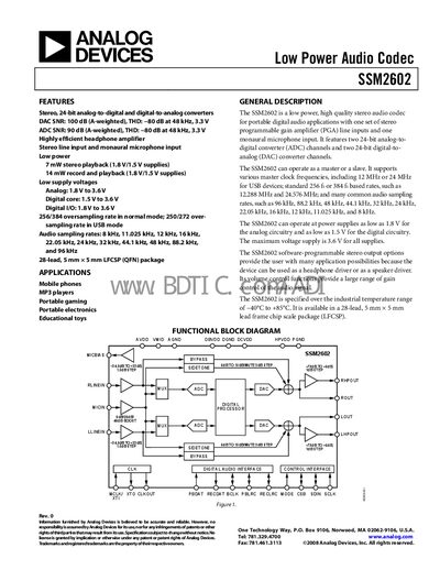 Analog Devices SSM2602 Datasheet - cover page
