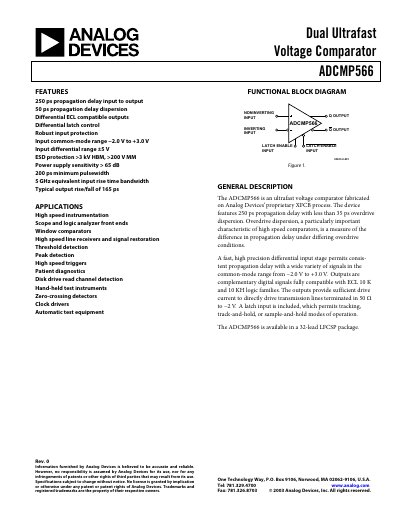 Analog Devices ADCMP566 Datasheet - cover page
