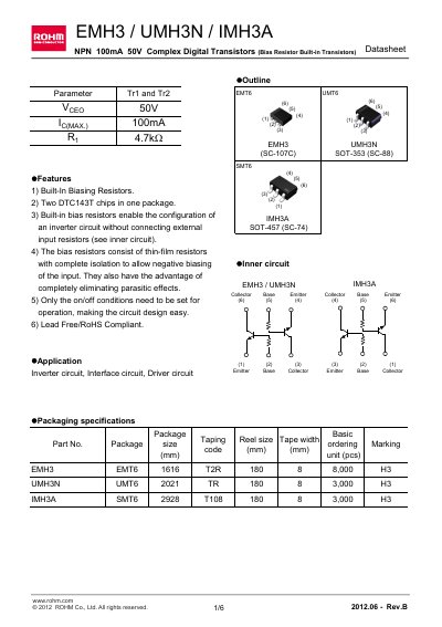ROHM EMH3 / UMH3N / IMH3A Datasheet - cover page
