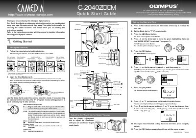 Olympus C-2040ZOOM Digital Camera Quick Start Guide - cover page