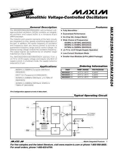 Maxim MAX2622/MAX2623/MAX2624 VCO Handbook - cover page
