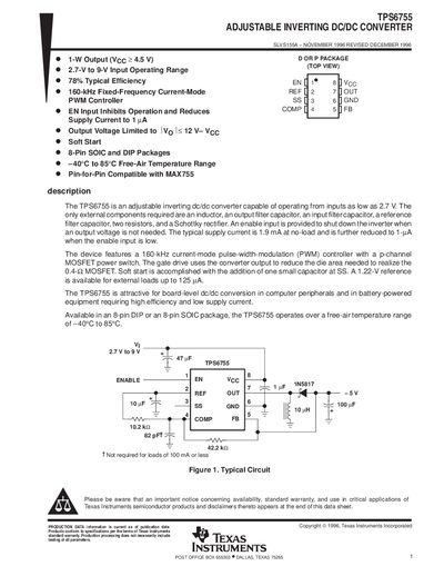 Texas Instruments TPS6755 Adjustable Inverting DC/DC Converter Datasheet - cover page