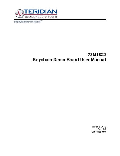 Teridian 73M1822 Keychain Demo Board User Manual - cover page