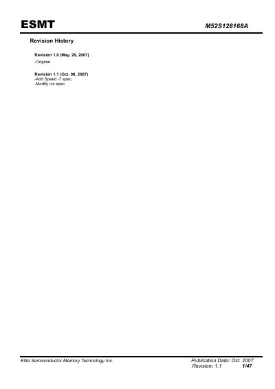 Elite Semiconductor M52S128168A Synchronous DRAM Datasheet - cover page