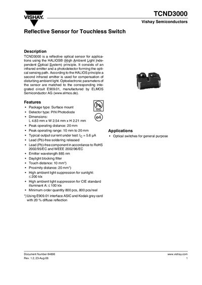 Vishay TCND3000 Reflective Sensor Handbook - cover page