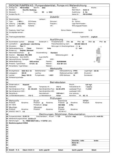 DICKOW SC s 6562 Pump Datasheet - cover page