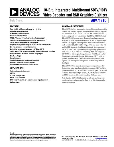 Analog Devices ADV7181C Video Decoder Datasheet - cover page