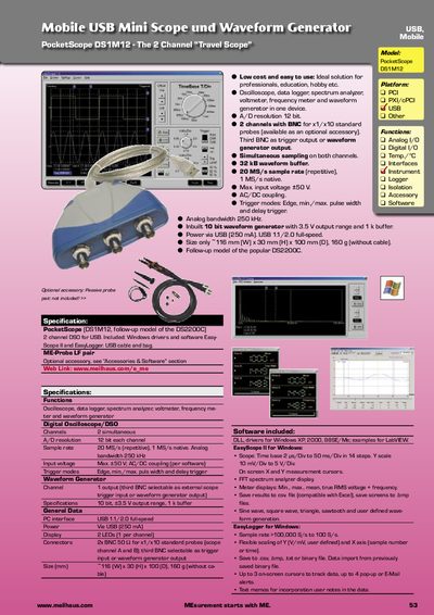Meilhaus PocketScope DS1M12 USB Oscilloscope User Manual - cover page
