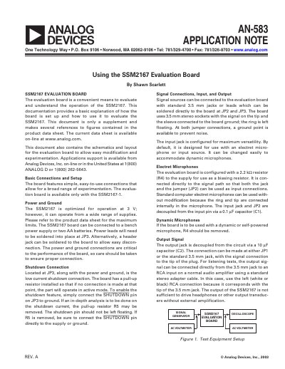 Analog Devices AN-583 SSM2167 Evaluation Board Application Note