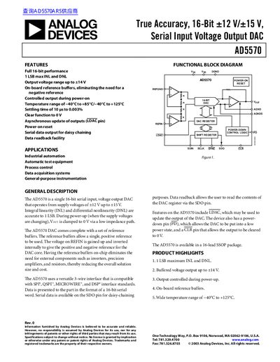 Analog Devices AD5570 16-Bit Serial Input Voltage Output DAC Datasheet