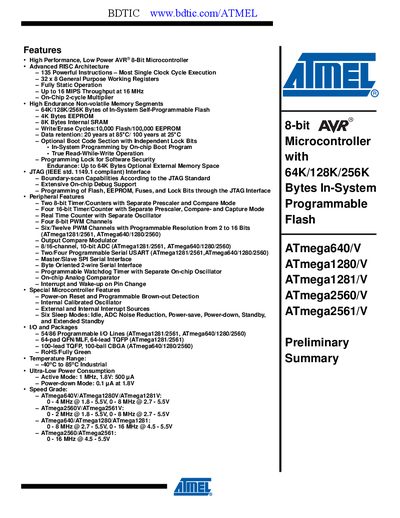 Atmel ATmega2560 Datasheet - cover page