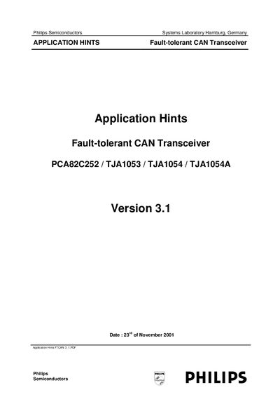 Philips PCA82C252 / TJA1053 / TJA1054 / TJA1054A Application Note - cover page