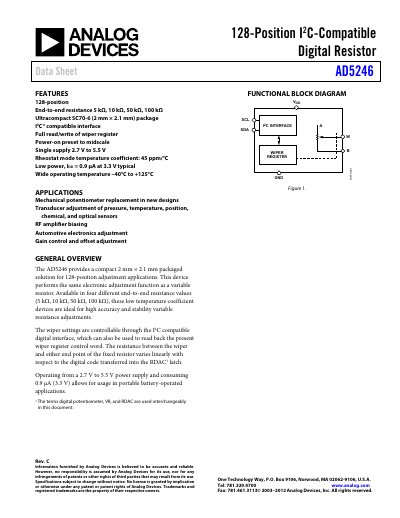 Analog Devices AD5246 Digital Resistor Data Sheet