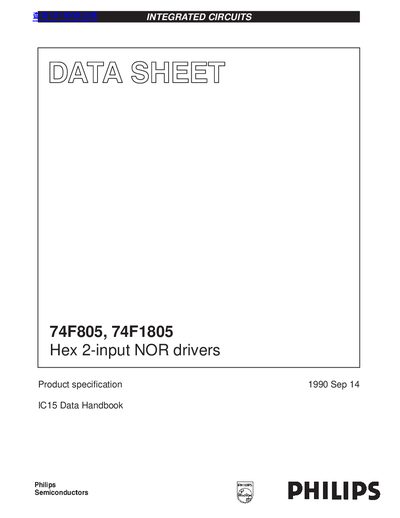 Philips 74F805/74F1805 Hex 2-input NOR Drivers Datasheet - cover page