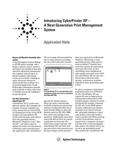 Agilent CyberPrinter XP Print Management System Application Note - cover page