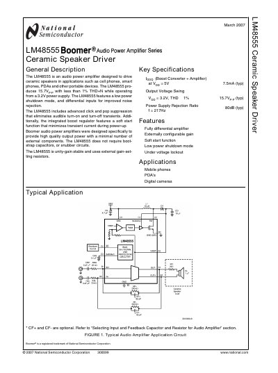 National Semiconductor LM48555 Audio Power Amplifier Datasheet - cover page