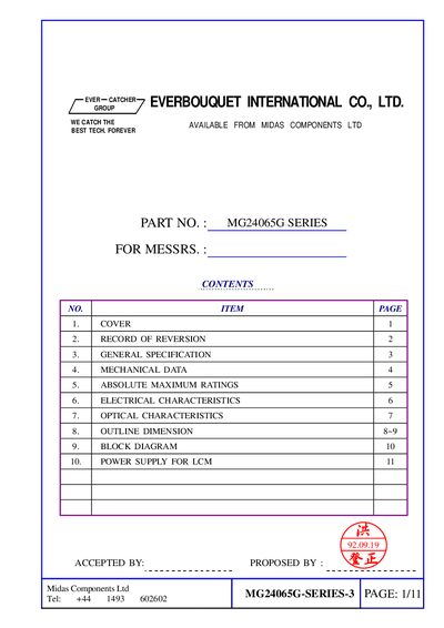 Everbouquet MG24065G Series LCD Module Datasheet - cover page