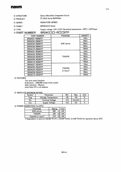 ROHM BR24C01-RDS6TP Datasheet - cover page