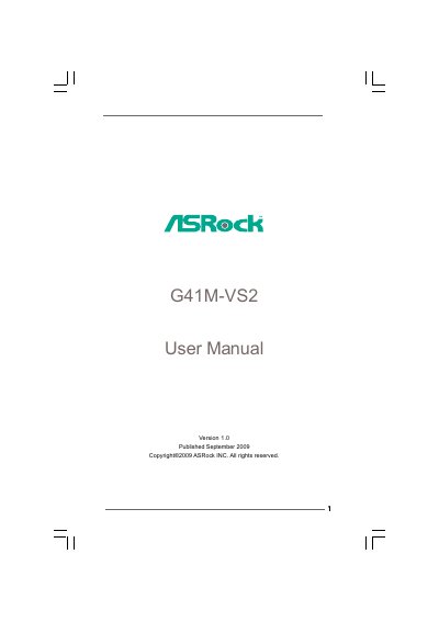 ASRock G41M-VS2 Motherboard User Manual - cover page