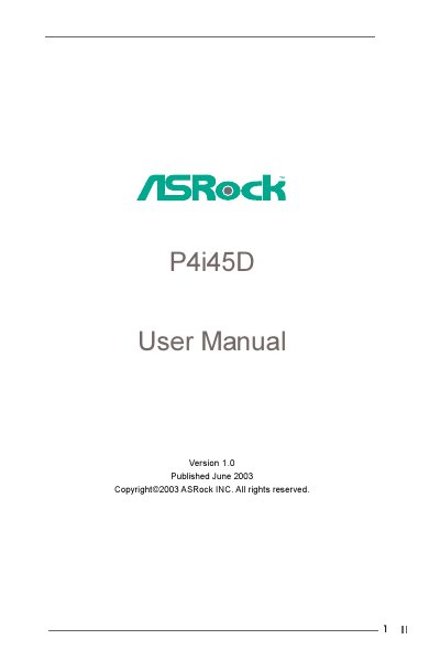 ASRock P4i45D Motherboard User Manual