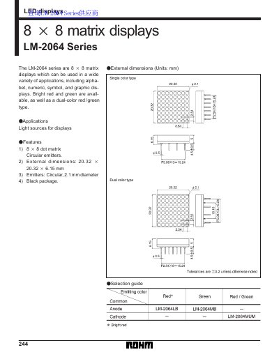 ROHM LM-2064 Series 8x8 Matrix LED Displays Datasheet - cover page