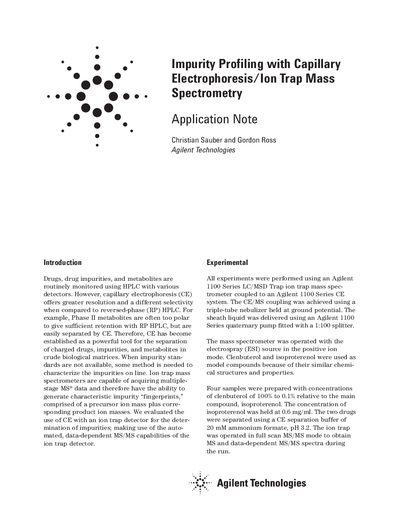 Impurity Profiling with Capillary Electrophoresis/Ion Trap Mass Spectrometry Application Note - cover page