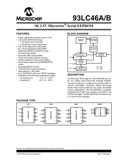 MICROCHIP 97LC46A/B Manual - cover page