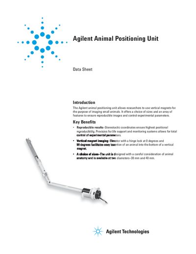 Agilent Animal Positioning Unit Data Sheet - cover page