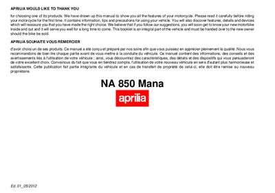 aprilia 860569 NA 850 Mana Manual