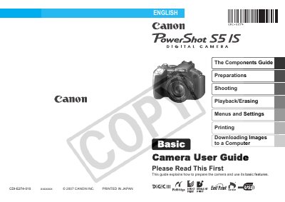 Canon PowerShot S5 IS User Manual - cover page
