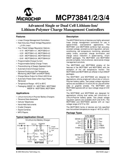 MICROCHIP MCP73841/2/3/4 Data Sheet1 - cover page