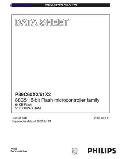 PHILIPS P89C60X2/61X2 80C51 8-bit Flash microcontroller family handbook